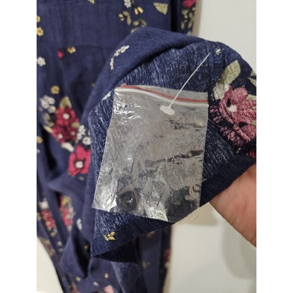 Hem & Thread Wrap Romper Blue Floral Womens Medium Tie Back Bloomcore Boho Gypsy - Picture 8 of 13